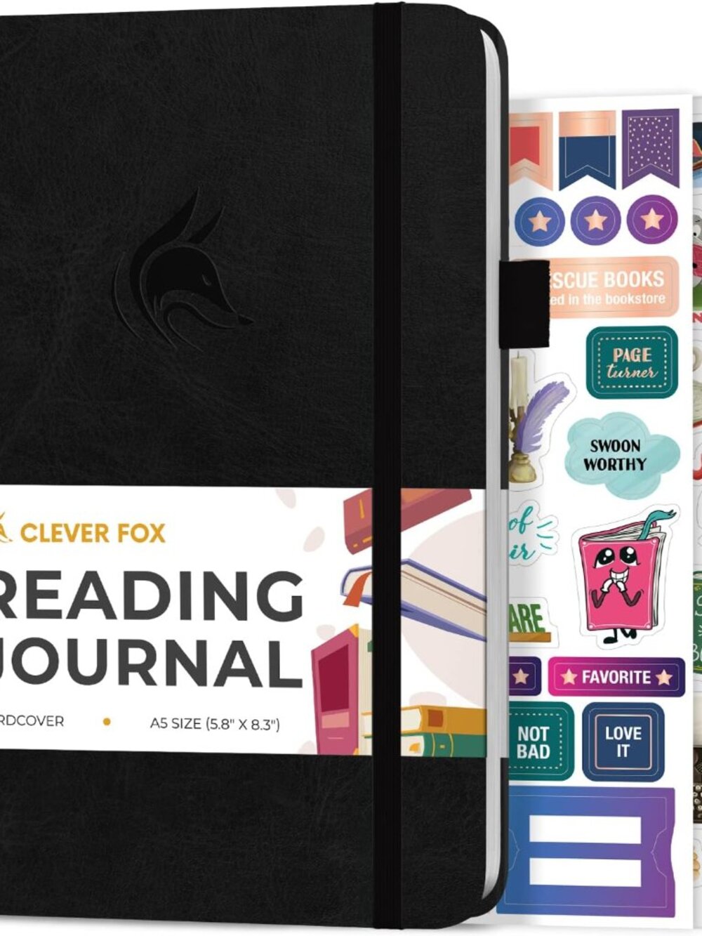Reading Journal, Book Tracking Log, 5.8”x8.3” Black